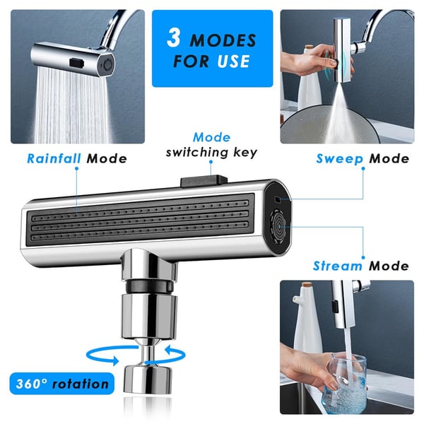 Kitchen mixer tap with 3 water modes and 360° swiveling spout