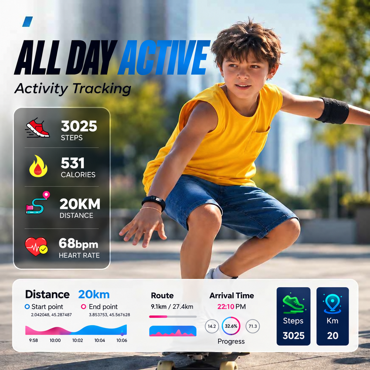 Fitness tracker with touchscreen – steps and heart rate