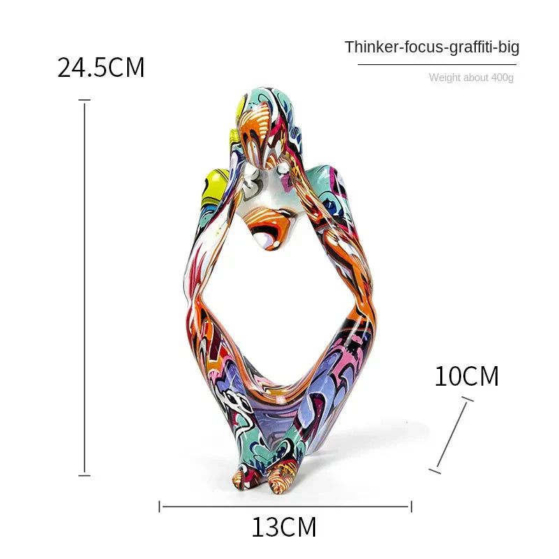 Abstrakte Denker Skulptur size specifications showing 24.5cm multicolored graffiti finish measurements