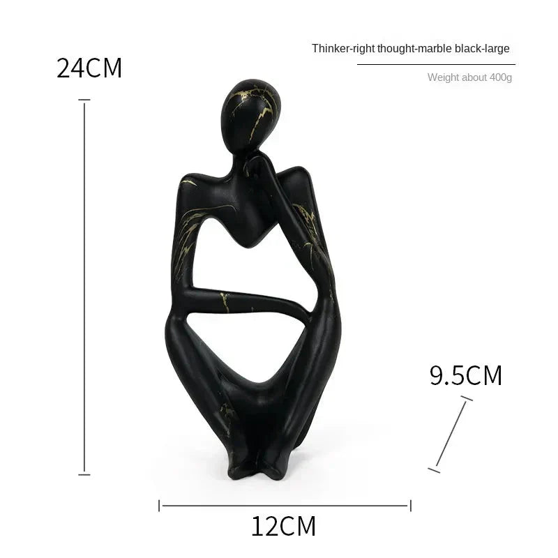Black Abstrakte Denker Skulptur with gold veining 24cm height measurements shown