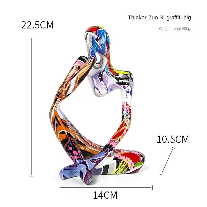 Abstrakte Denker Skulptur dimensions chart showing 22.5cm colorful graffiti version measurements