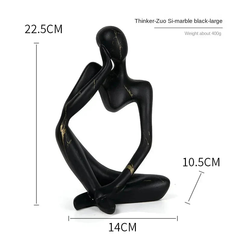 Black marble Abstrakte Denker Skulptur in sitting pose 22.5cm height