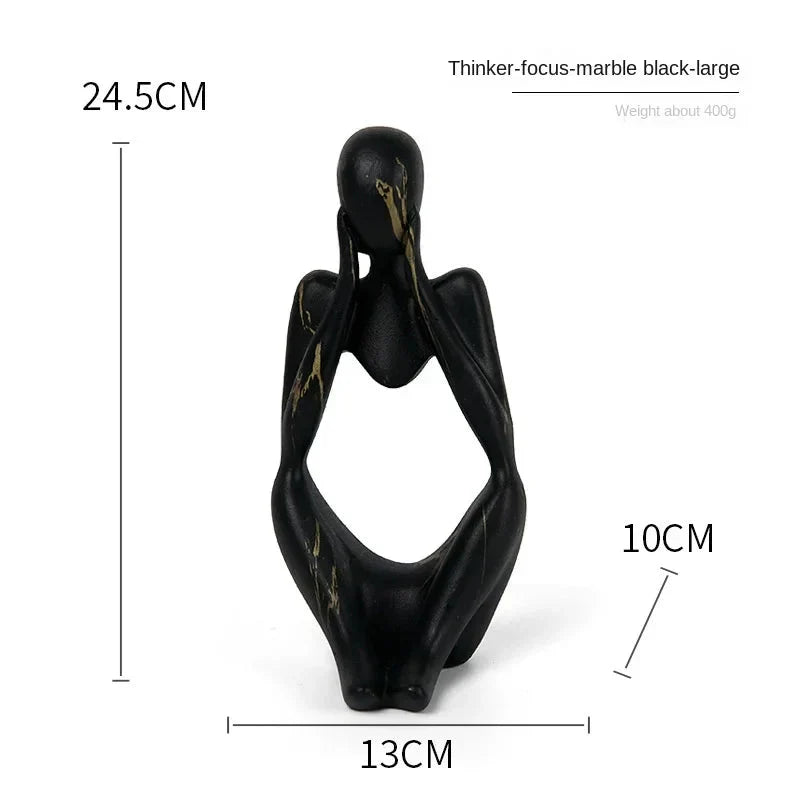 Abstrakte Denker Skulptur black marble figure in contemplative position 24.5cm tall