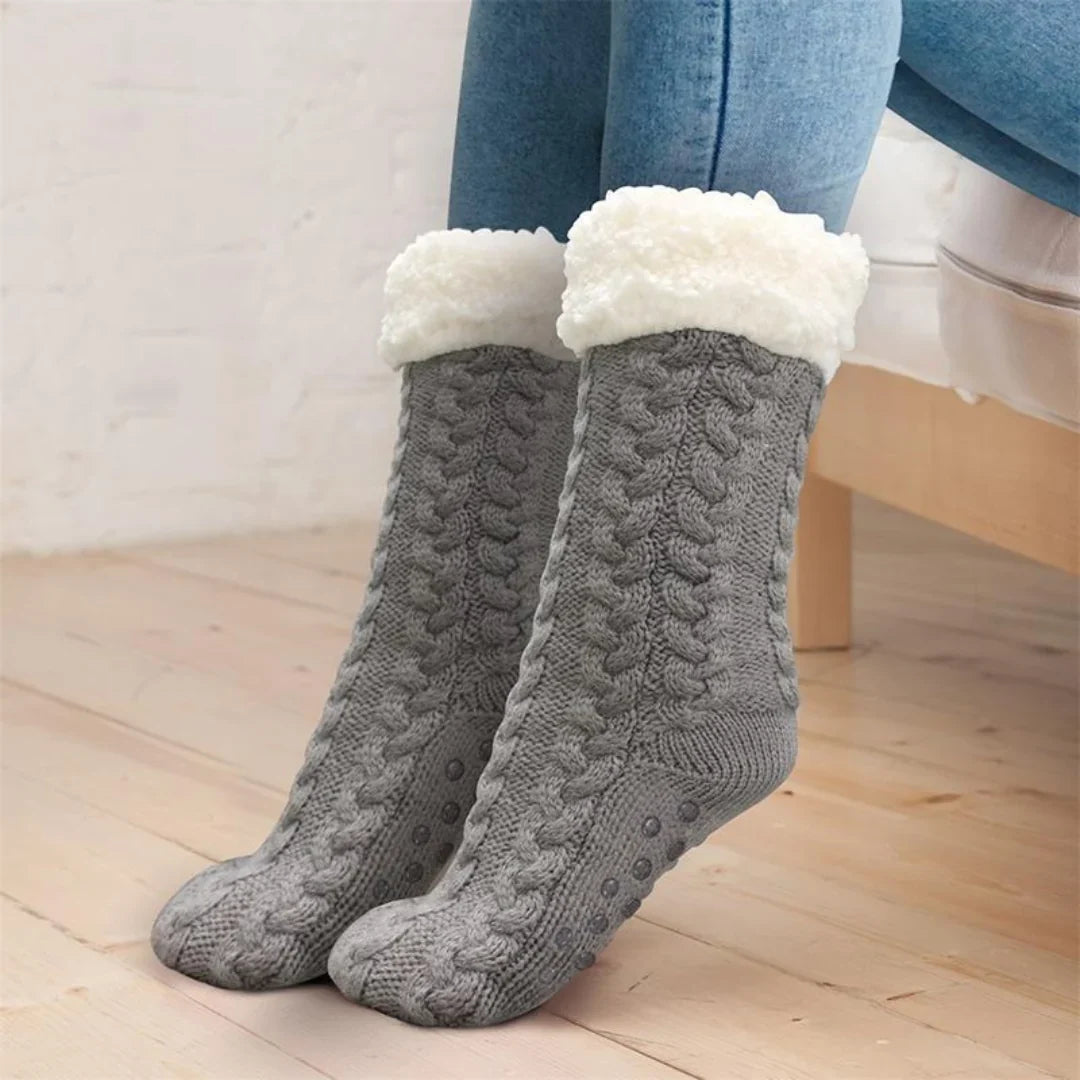 Fleecegefütterte Damen-Wintersocken mit rutschfester Sohle