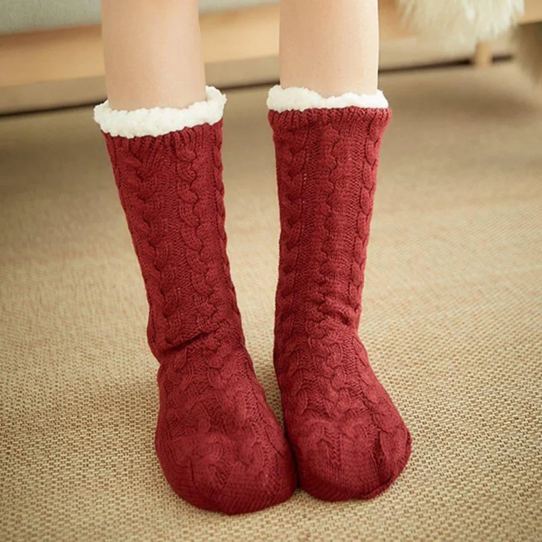 Fleecegefütterte Damen-Wintersocken mit rutschfester Sohle