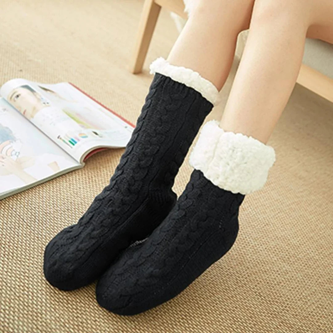 Fleecegefütterte Damen-Wintersocken mit rutschfester Sohle