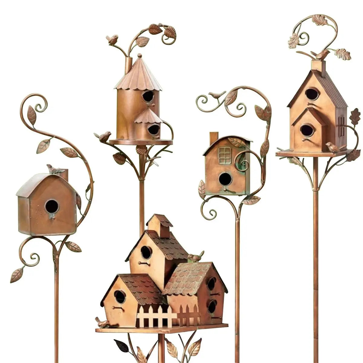 Dekorativer Metall-Vogelhaus-Gartenstab – Vintage-Stil product image 1