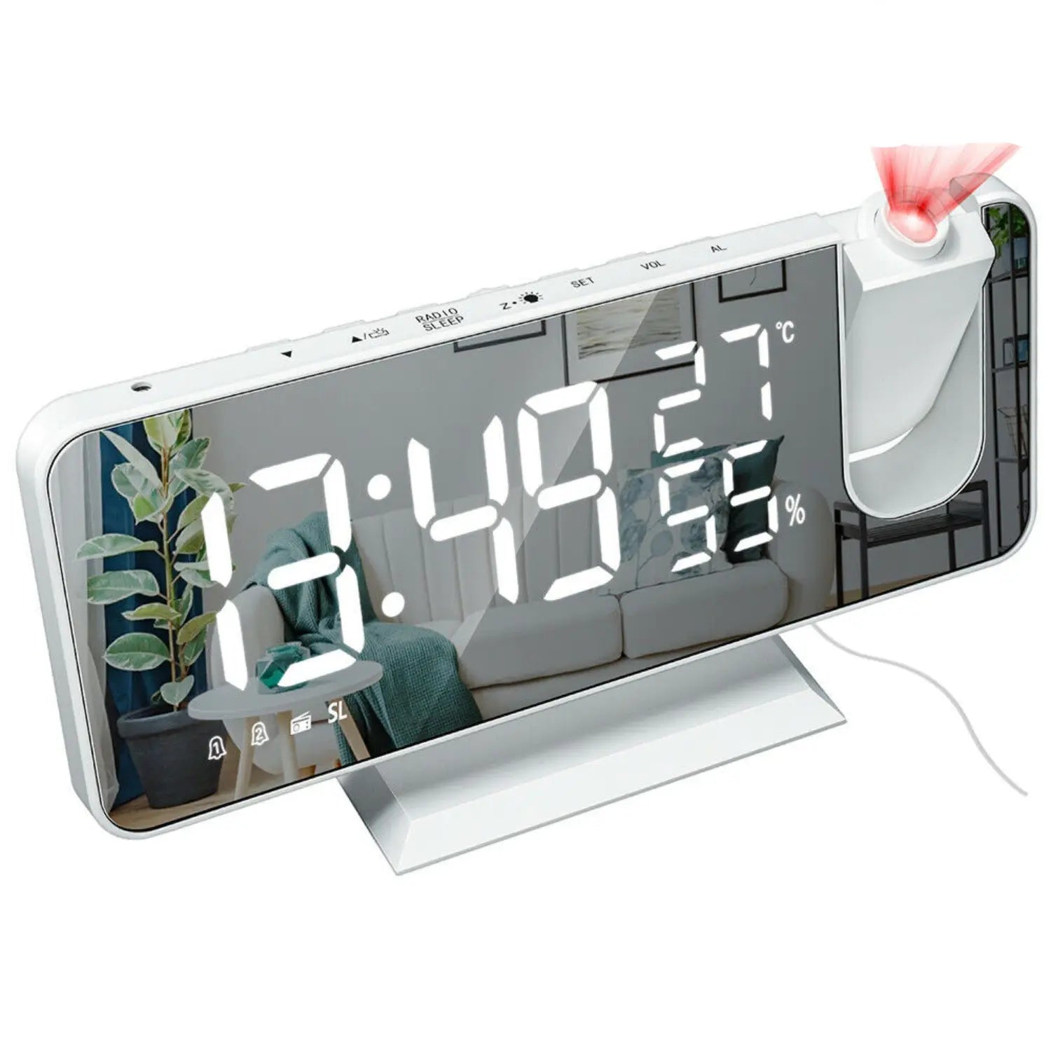 Projektionsuhr mit FM-Radio, Doppelwecker und USB-Ladeanschluss
