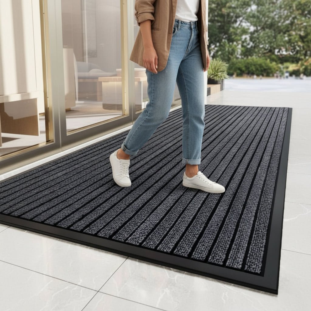 Dirt-trapping mat with non-slip backing for the entryway