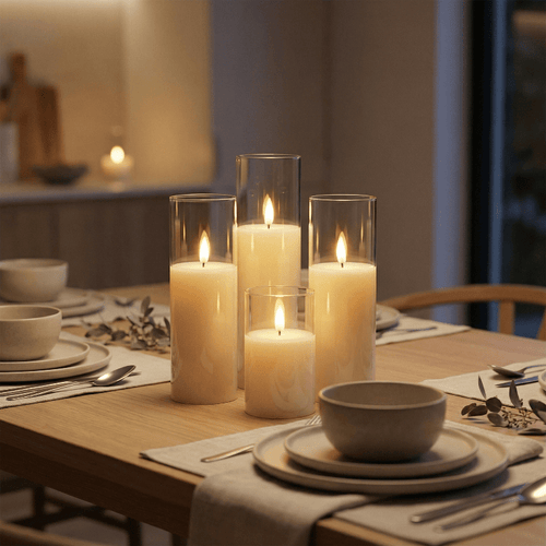 Flammenlose LED Kerzen Set mit Timer – 9 Stumpenkerzen