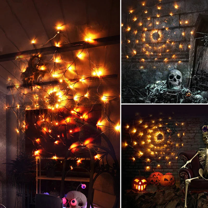 Spider Web Fairy Lights with LED & Remote Control – Halloween Decoration Indoor & Outdoor