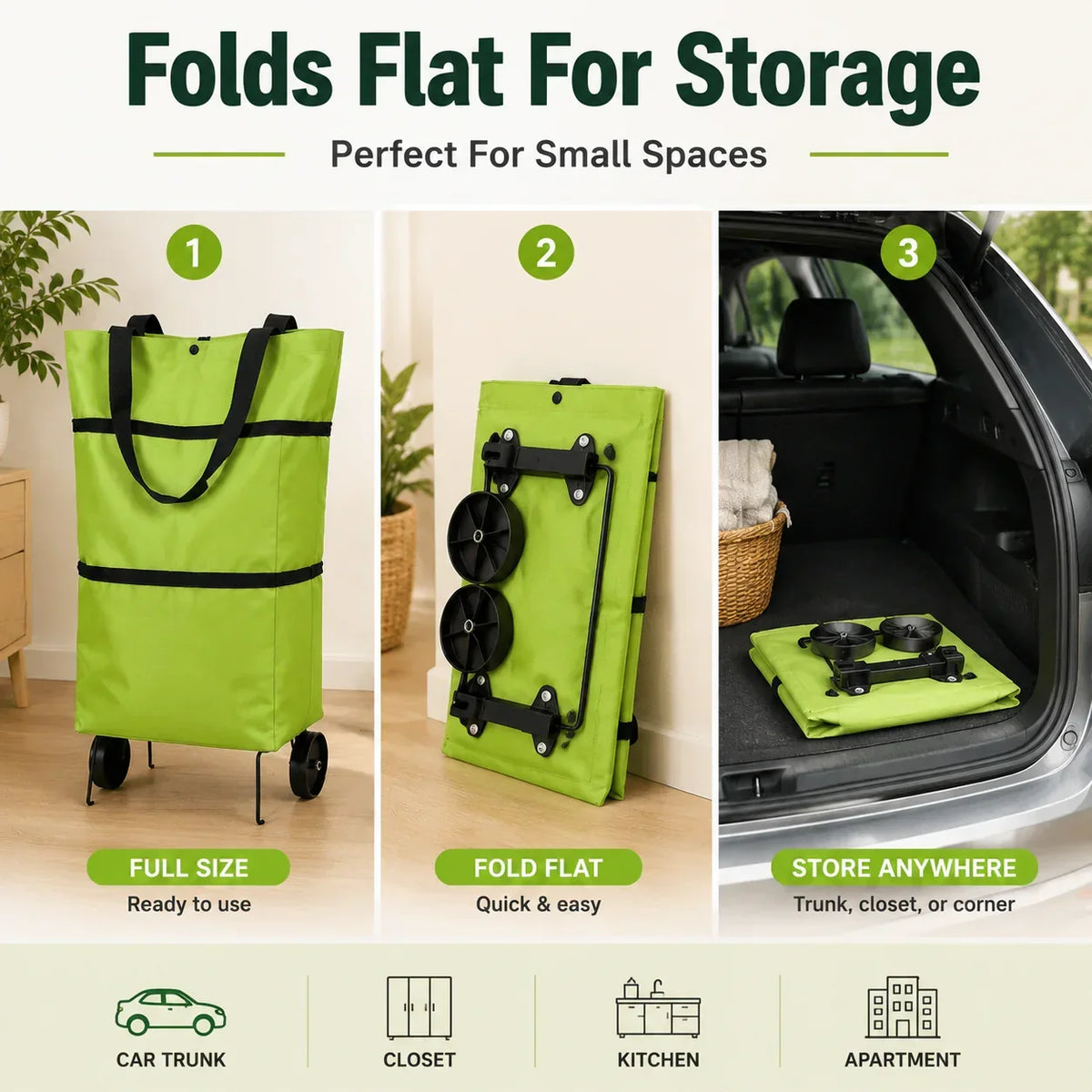 Foldable shopping bag with wheels - 2-in-1 tote bag and trolley