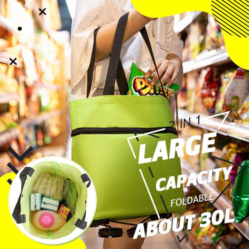 Foldable shopping bag with wheels - 2-in-1 tote bag and trolley