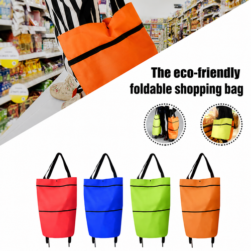 Foldable shopping bag with wheels - 2-in-1 tote bag and trolley