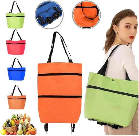 Faltbare Einkaufstasche mit Rollen – 2-in-1 Tragetasche und Trolley