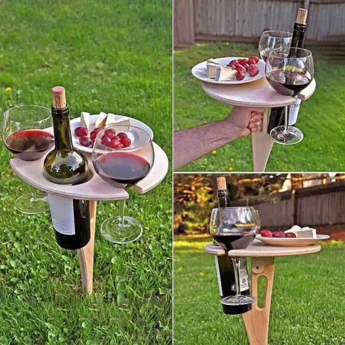 Faltbarer Weintisch aus Holz – Tragbar für Picknick und Outdoor
