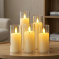 Flammenlose LED-Kerzen in Glaszylinder – 6er-Set verschiedene Höhen
