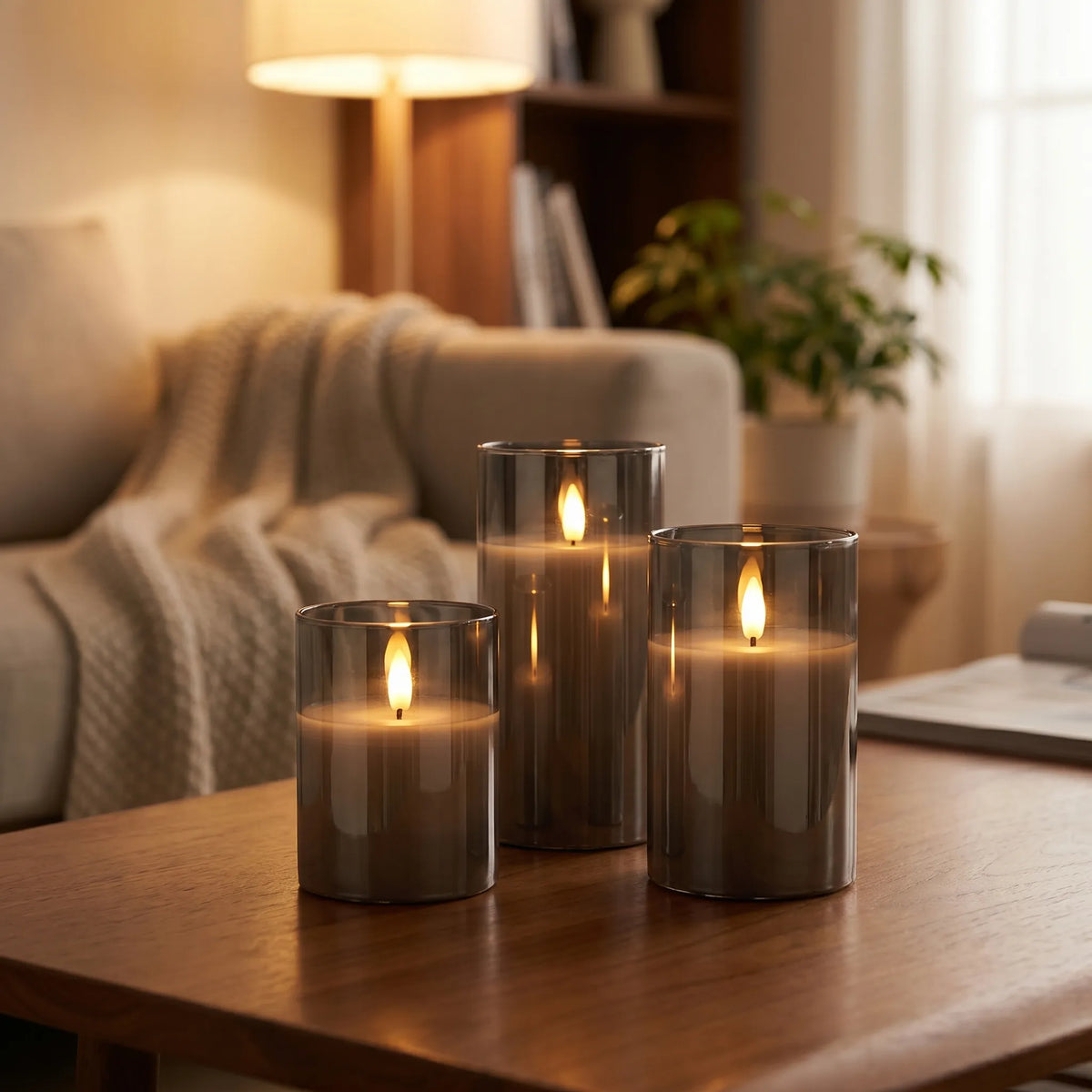 Flammenlose LED-Kerzen im Zylinder-Set mit Flackereffekt – Homena