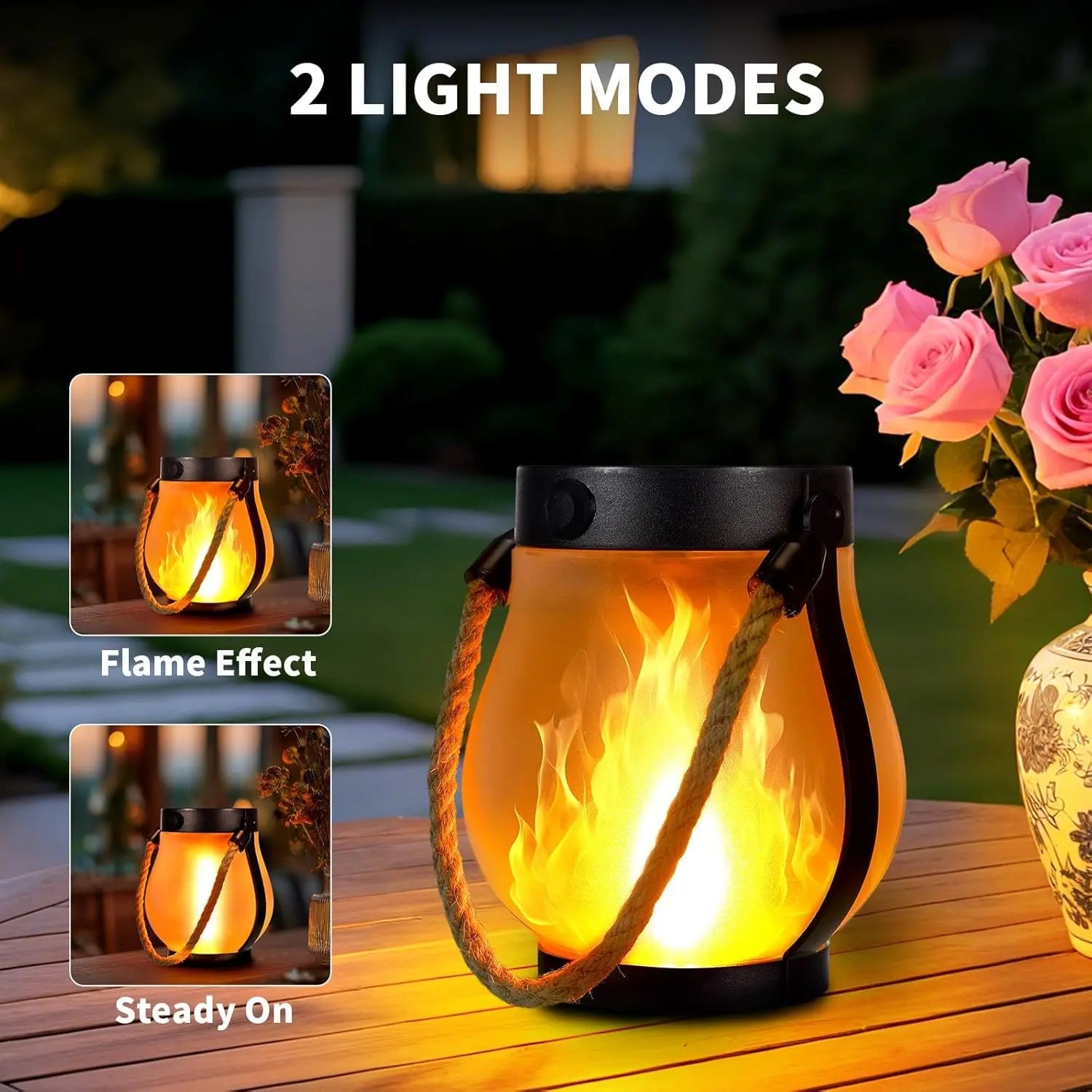 Solar-Flammenlaterne – Flackerndes LED-Licht, Wetterfest, USB-Backup product image 2