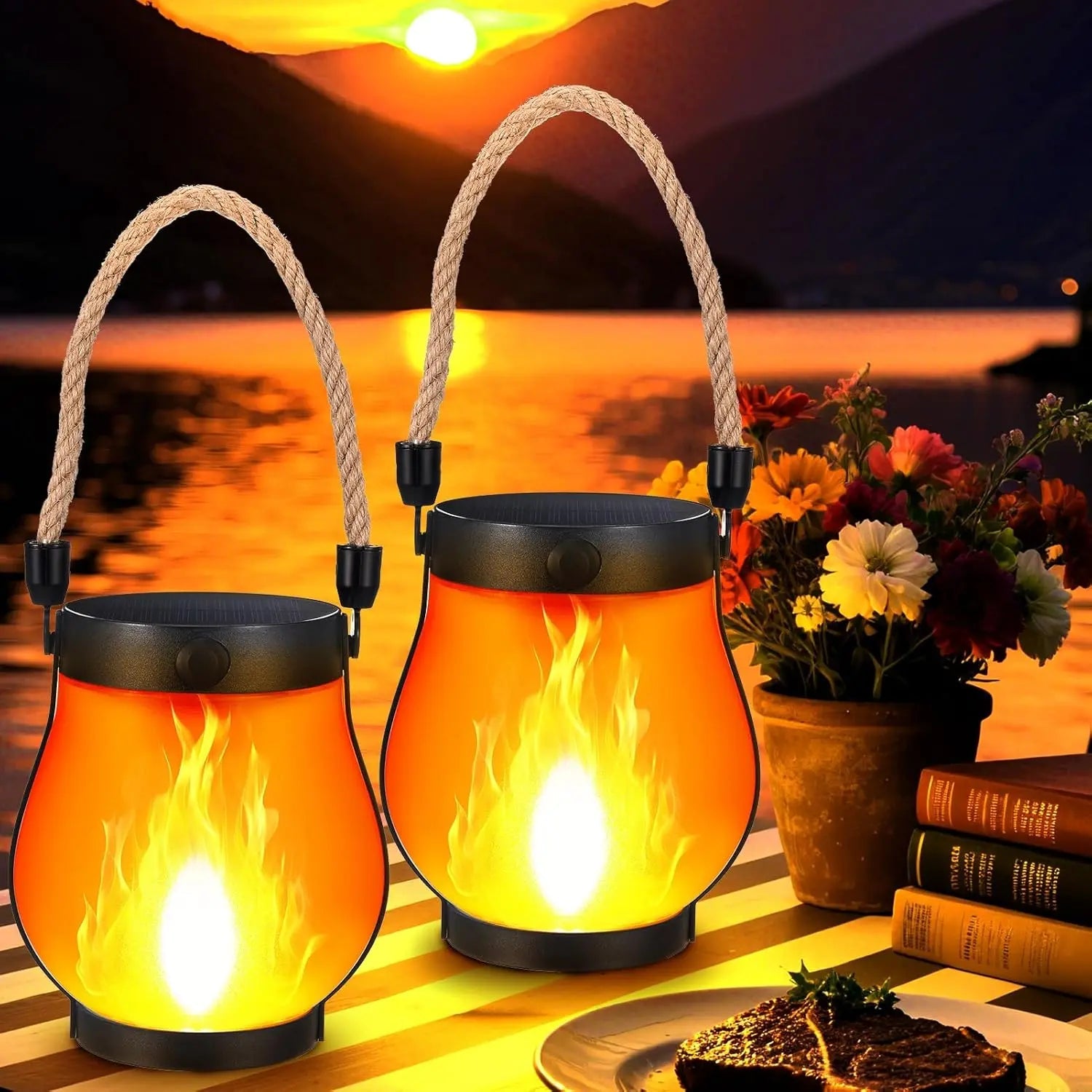 Solar-Flammenlaterne – Flackerndes LED-Licht, Wetterfest, USB-Backup product image 6