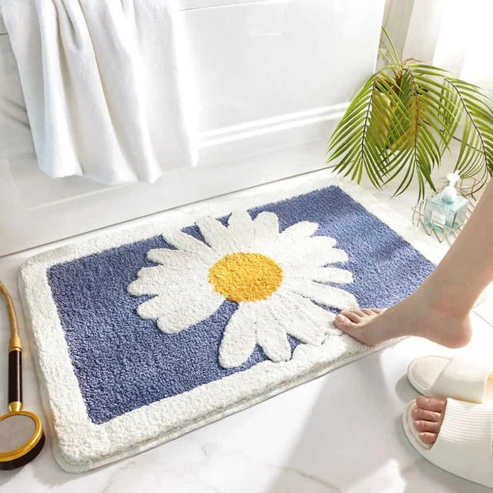 Plüsch-Badematte mit Blumenmuster und rutschhemmender Unterseite