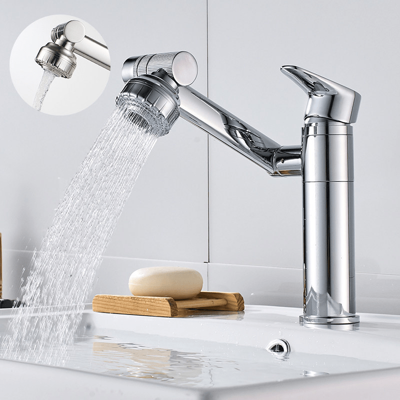 Flexible faucet with 360° swivel arm for bathroom and kitchen