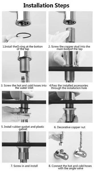 Flexible faucet with 360° swivel arm for bathroom and kitchen
