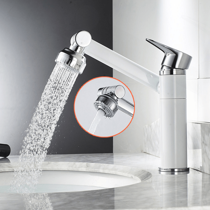 Flexible faucet with 360° swivel arm for bathroom and kitchen