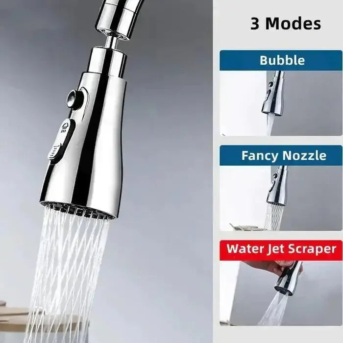 360° Wasserhahn Aufsatz mit 3 Modi Filter showing bubble fancy nozzle modes
