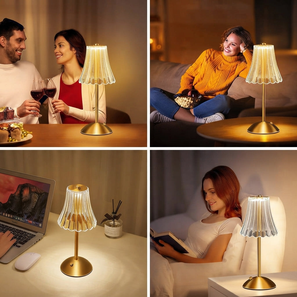 Wireless table lamp with touch dimmer and rechargeable battery in a retro design