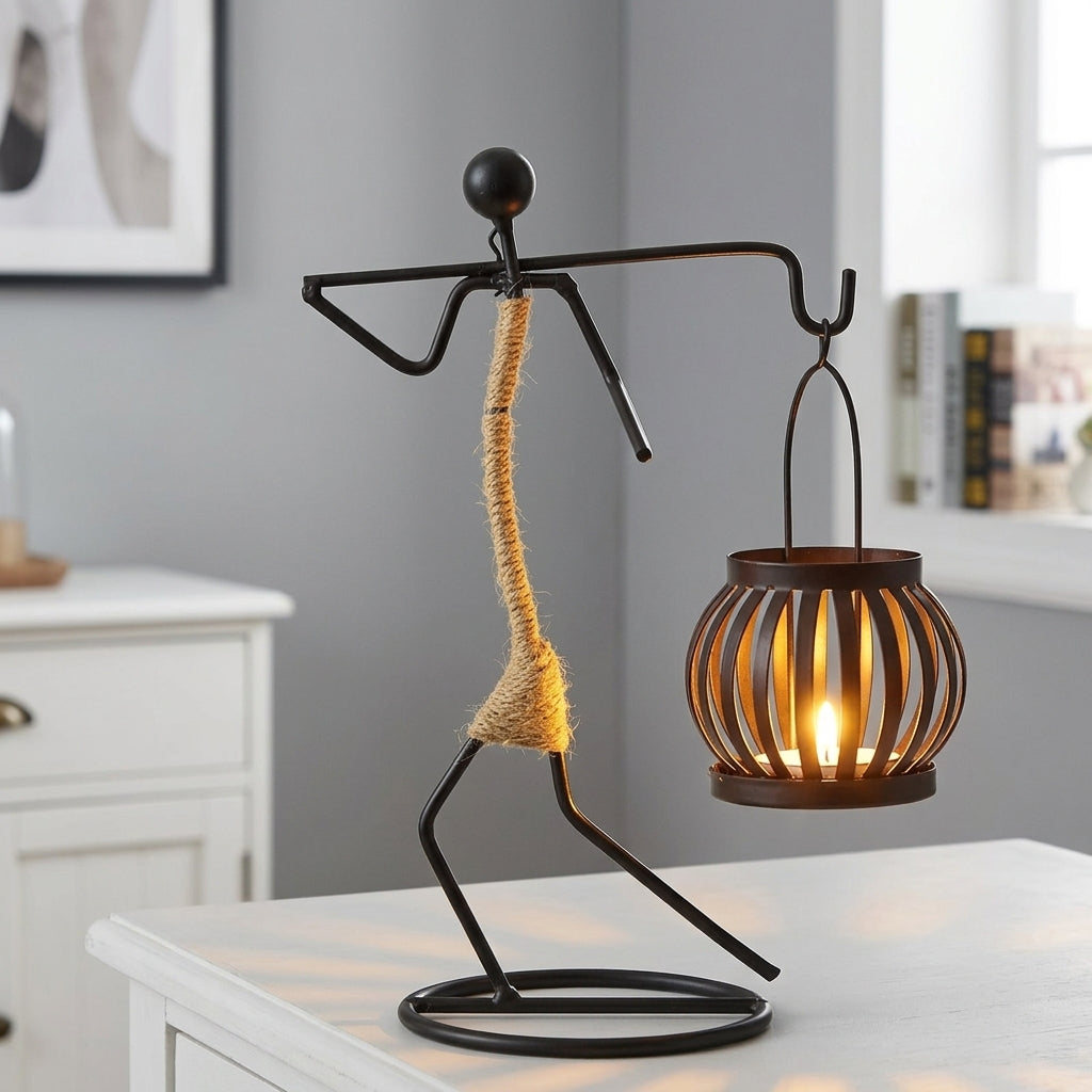 Kerzenhalter mit Metallfigur im Vintage-Stil – dekorative Laterne für Zuhause