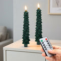 Pine-tree-shaped candle with flame effect and remote control
