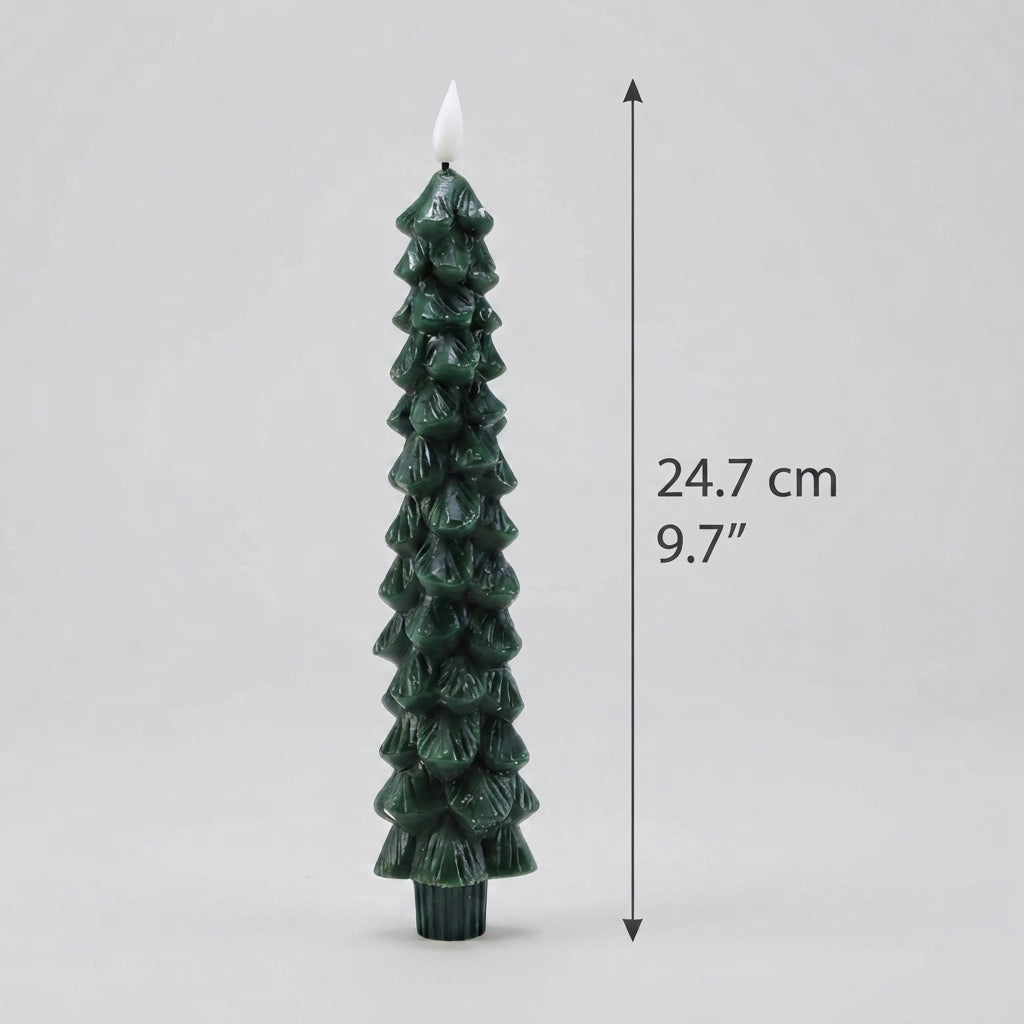 Pine-tree-shaped candle with flame effect and remote control