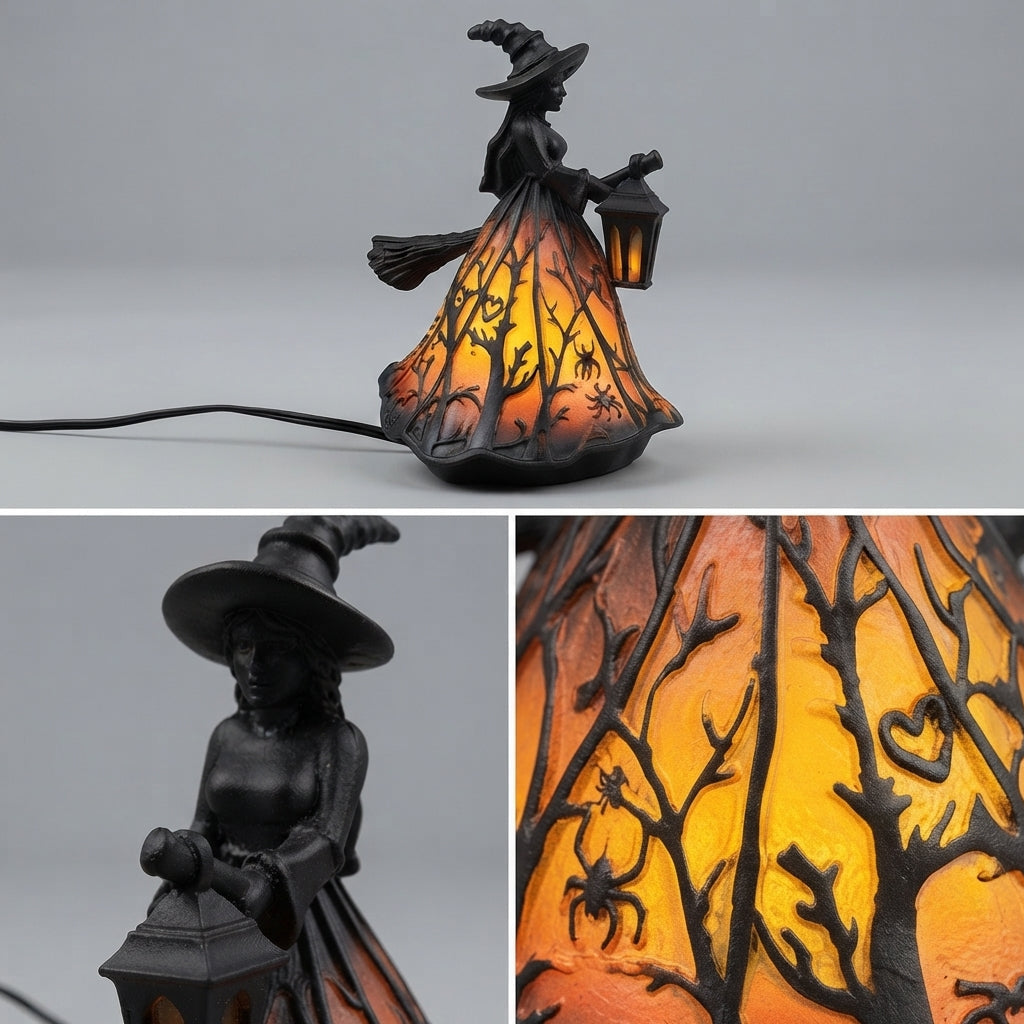 Hexen-Dekoleuchte mit Laterne – stimmungsvolles LED-Licht für Herbst