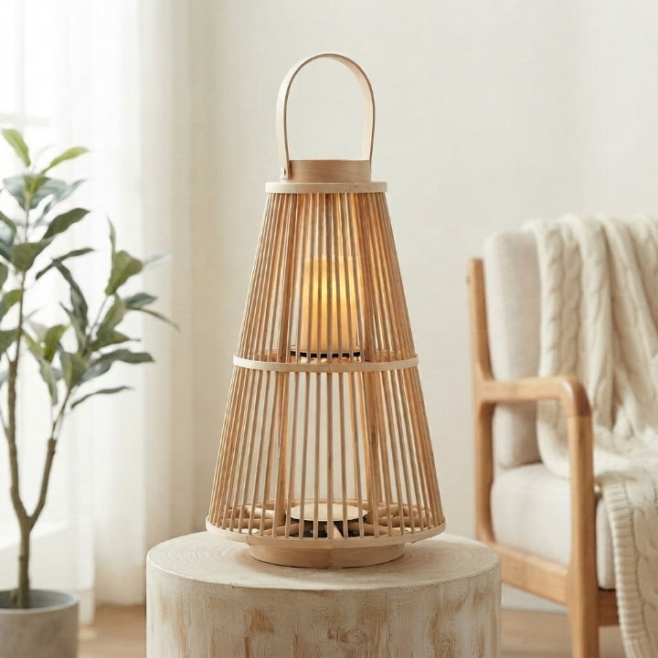 Handgeflochtene Rattanlaterne mit flammenloser LED-Kerze – handgefertigt
