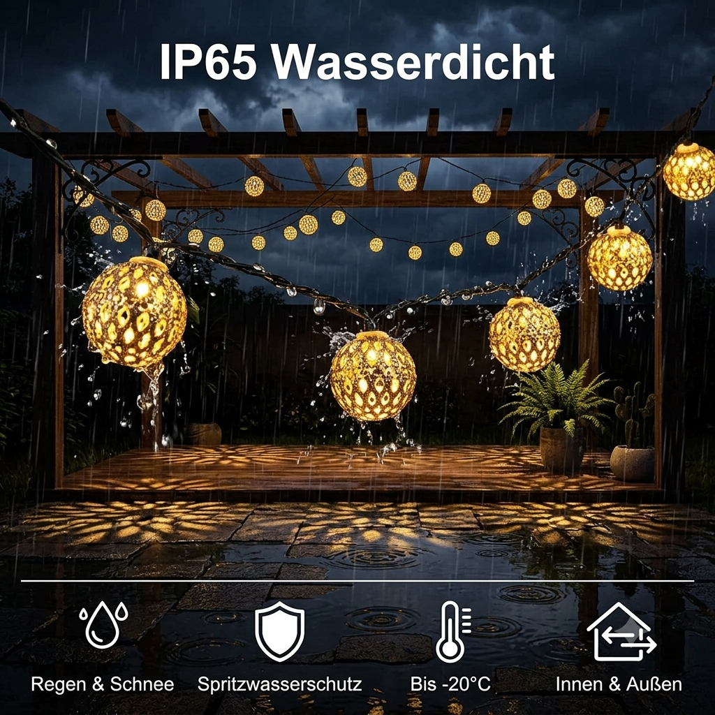 e Lichterkette Marokkanisch 12 m – 100 LED-Kugeln Warmweiß