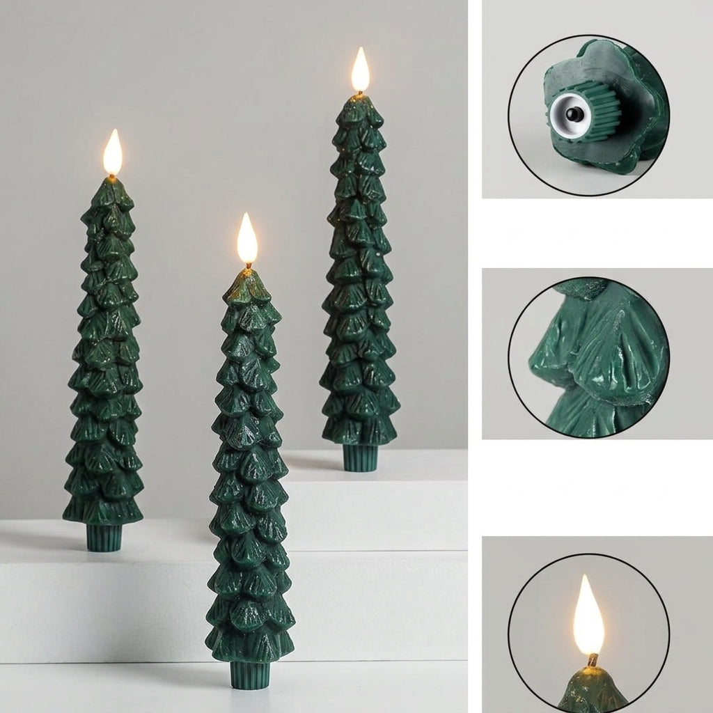 Kerze in Tannenbaumform mit Flammeneffekt und Fernbedienung