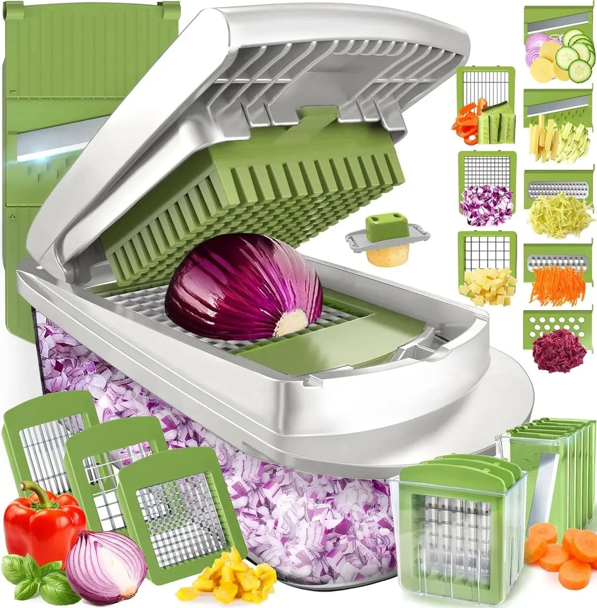 Gemüseschneider mit Auffangbox – Würfeln, Hobeln, Julienne & Reiben