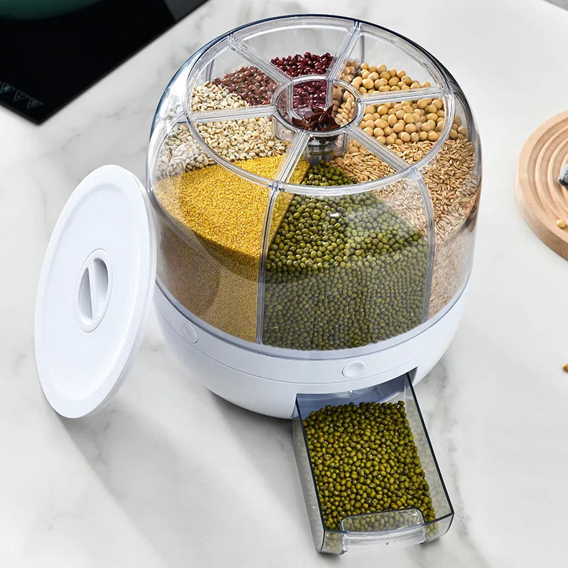 Rotating grain dispenser with airtight compartments - 10 kg capacity