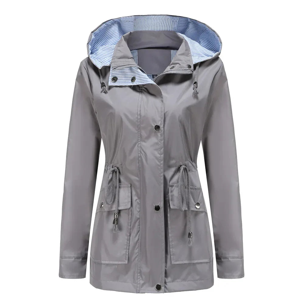 Waterproof women's rain jacket with hood for spring and everyday wear