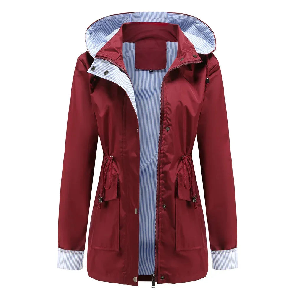 Waterproof women's rain jacket with hood for spring and everyday wear
