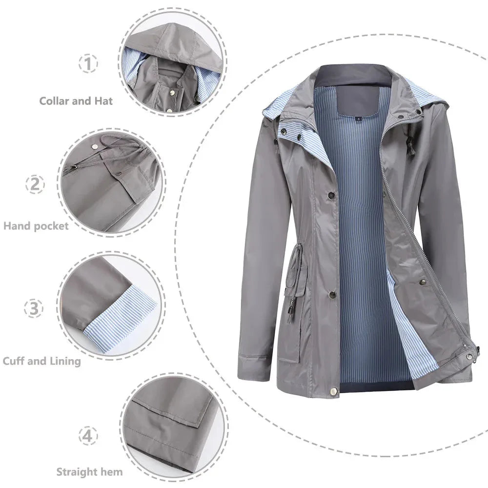 Waterproof women's rain jacket with hood for spring and everyday wear
