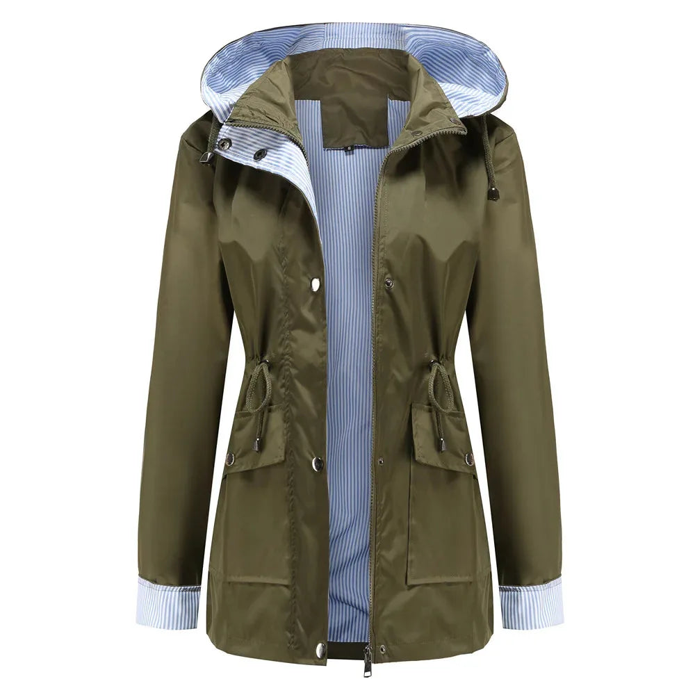 Waterproof women's rain jacket with hood for spring and everyday wear