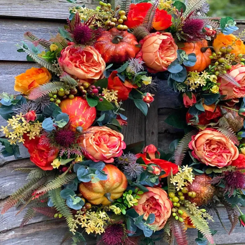 Herbstkranz mit Kürbis 40 cm – Türkranz für Innen und Außen