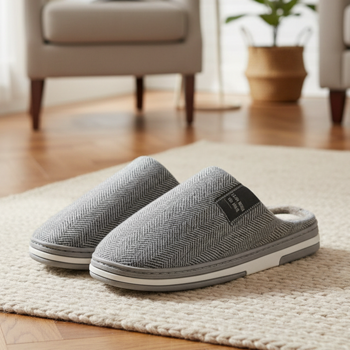 Men's slippers with plush lining - warm, non-slip, and comfortable
