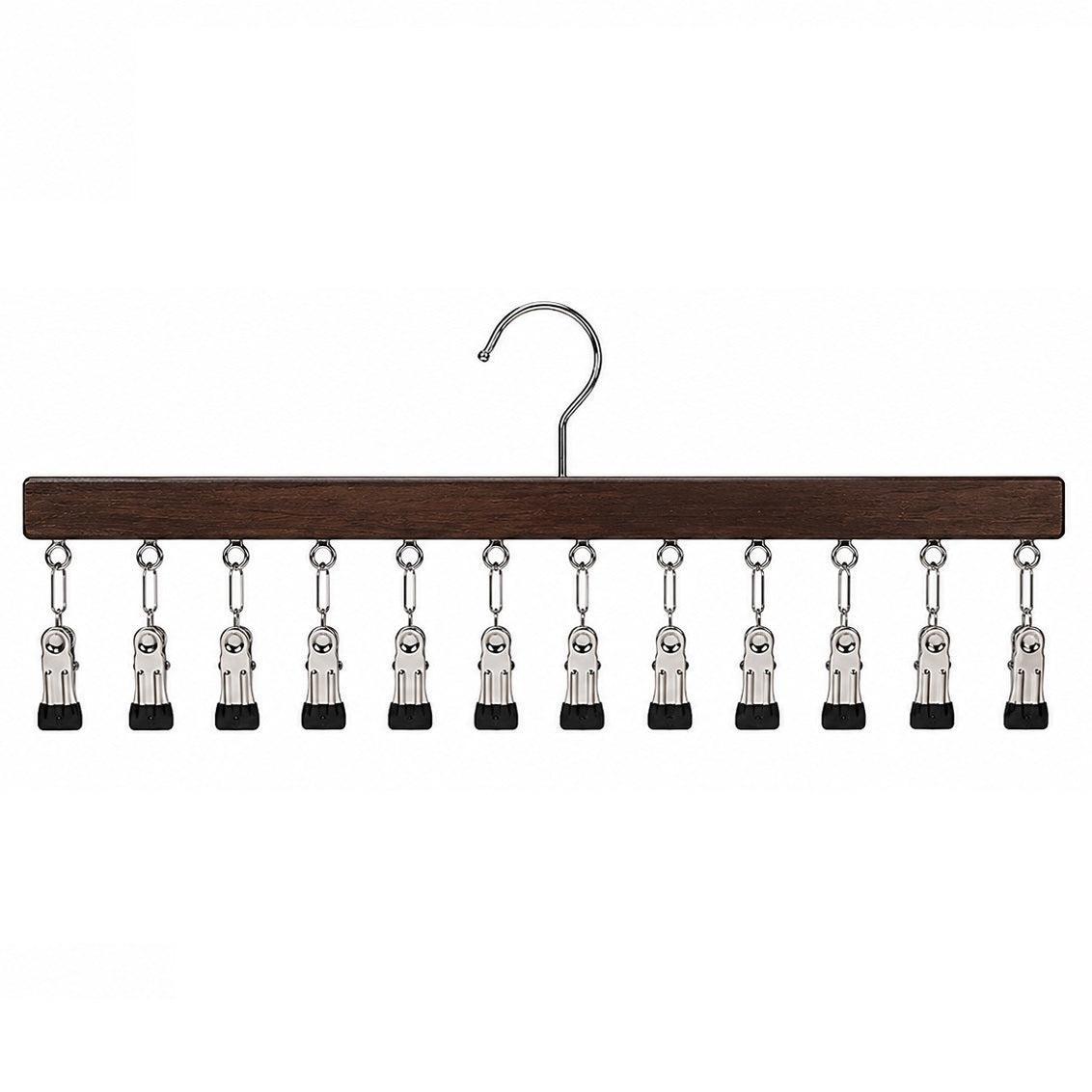 Holz Kleiderbügel mit 12 Clips – platzsparend für Socken