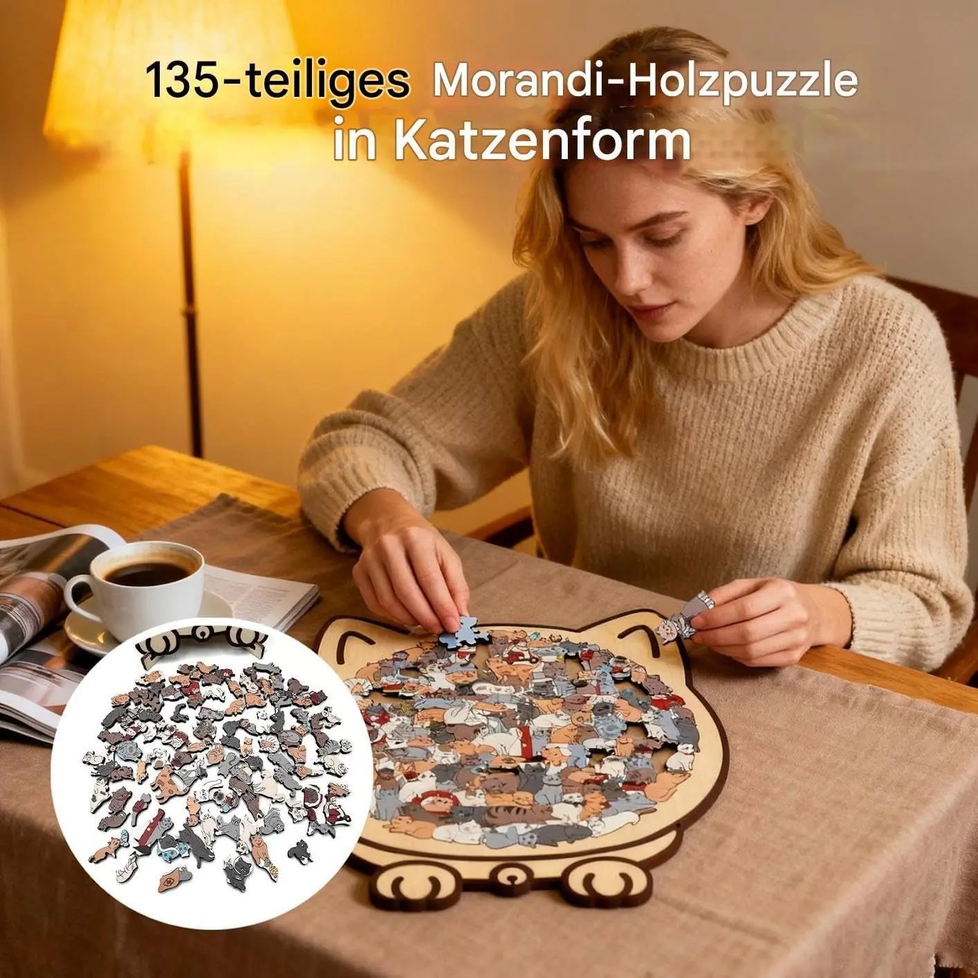Holzpuzzle Katze 135 Teile Dekoratives Puzzle Set product image 5