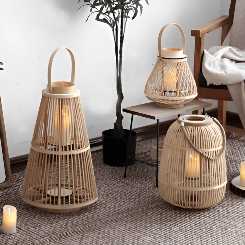 Rattan Lantern with LED Candle – Hand-Woven for Indoor and Outdoor Use