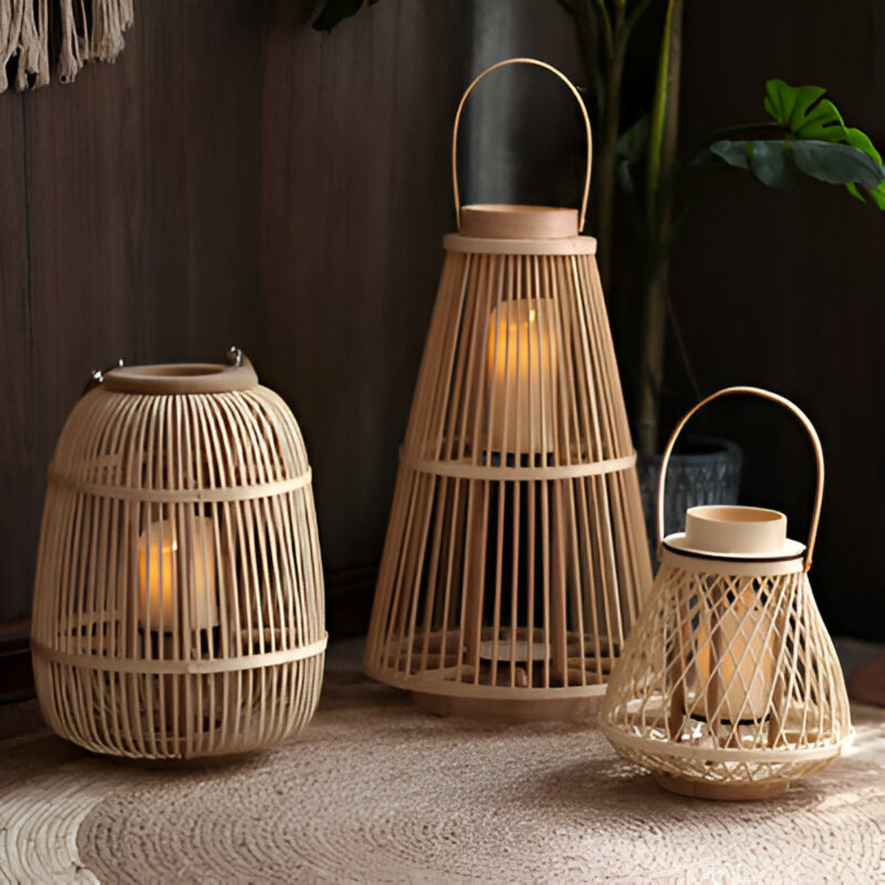 Rattan Lantern with LED Candle – Hand-Woven for Indoor and Outdoor Use