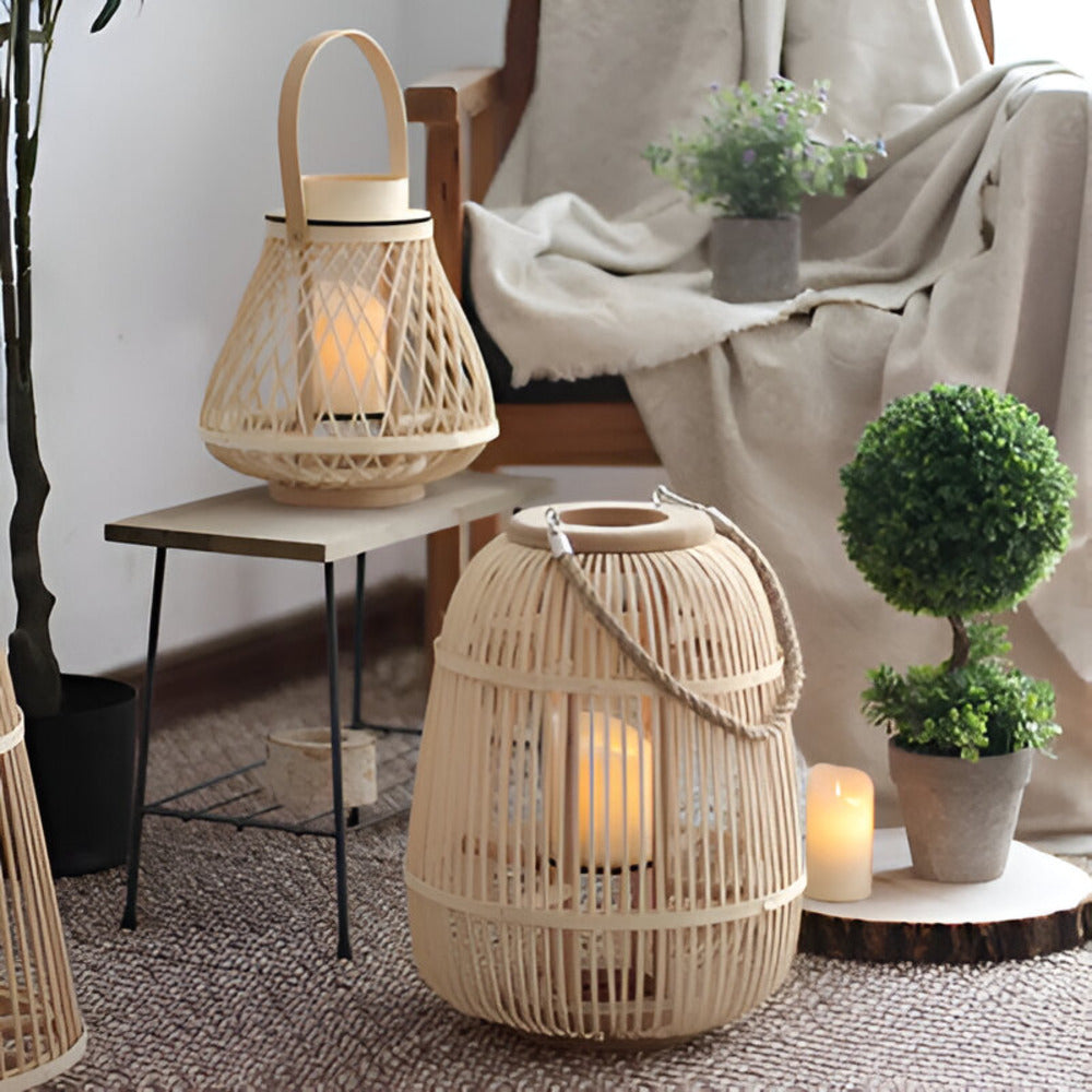 Rattan Lantern with LED Candle – Hand-Woven for Indoor and Outdoor Use